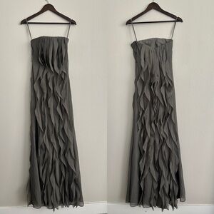 White by Vera Wang gray chiffon ruffle dress